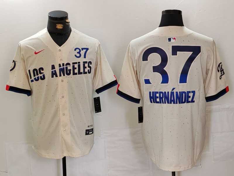 Mens Los Angeles Dodgers #37 Teoscar Hernandez Cream 2024 City Connect Limited Stitched Jersey